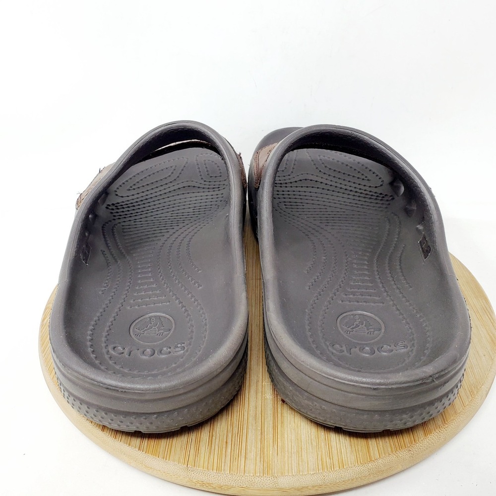 Crocs Yukon Mesa Slide Sandals Mens 9 Brown Leather Slip On Shoes - Picture 8 of 13